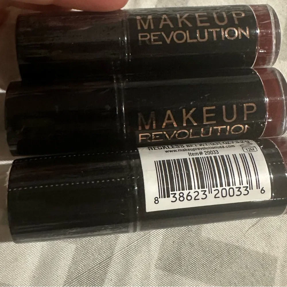 3- Make up Revolution lipsticks Reckless burnt red